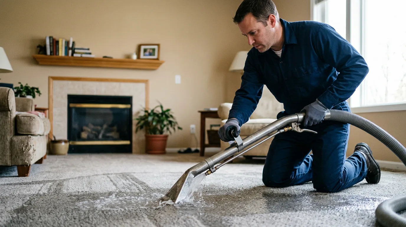 Water damage restoration technician working near Mount Erie, IL